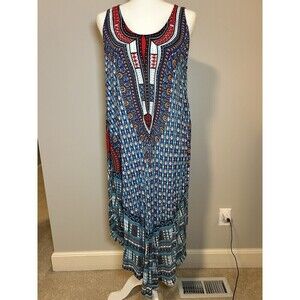 Jessica Taylor Boho Embellish Mixed Media Print Tank Shift Dress Size OS Beachy